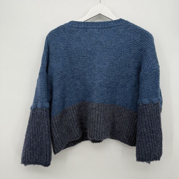 Illa Illa Blue Two Tone Chunky Knit Cropped Cardigan Sweater Size S/M - Picture 8 of 8